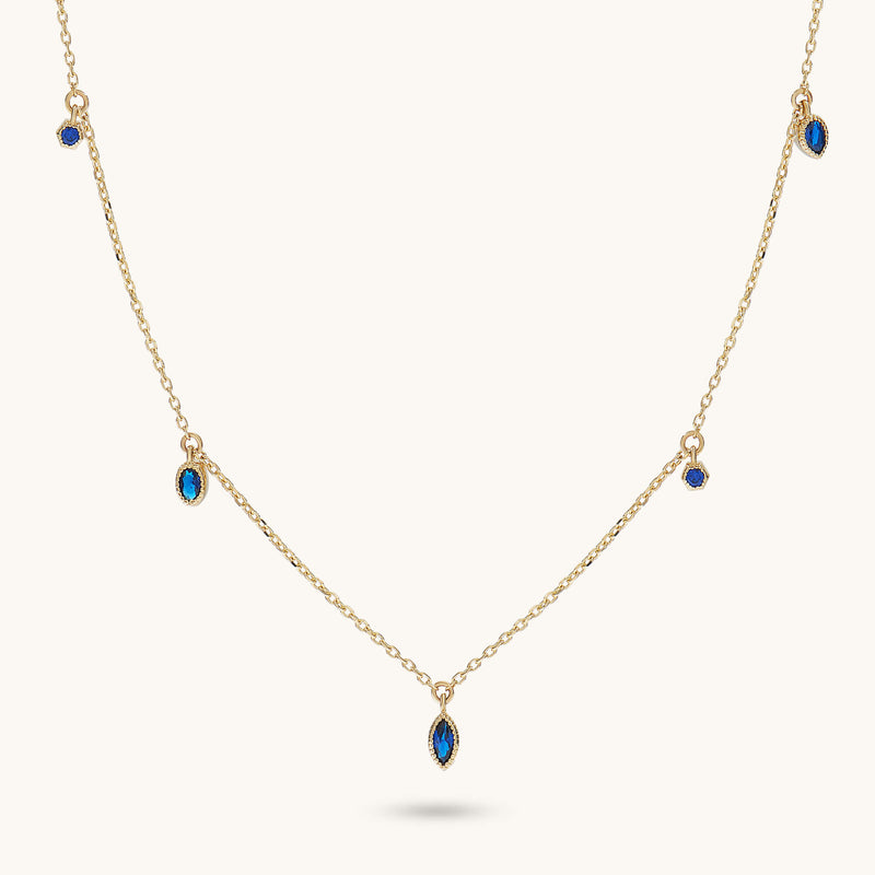 Sapphire Bezel Station Necklace in 14K Solid Gold