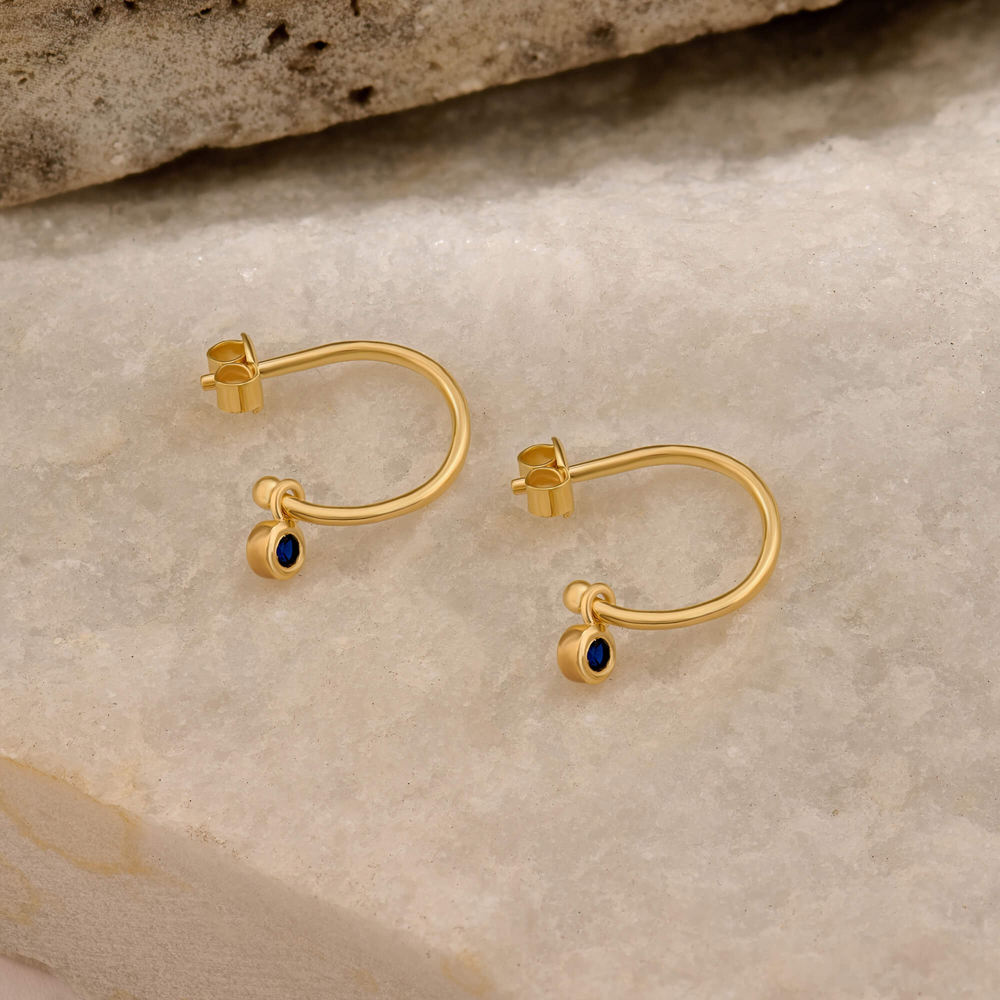 24K Gold Vermeil Sapphire Charm Hoops