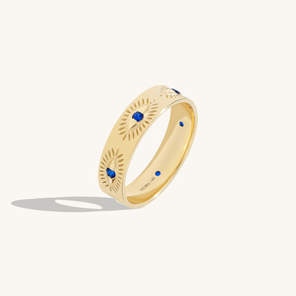 Sapphire Evil Eye Band Ring in 14K Solid Gold