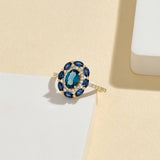 Sapphire Floral Ring in 14k Solid Yellow Gold