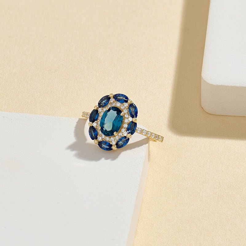 Sapphire Floral Ring in 14k Solid Yellow Gold