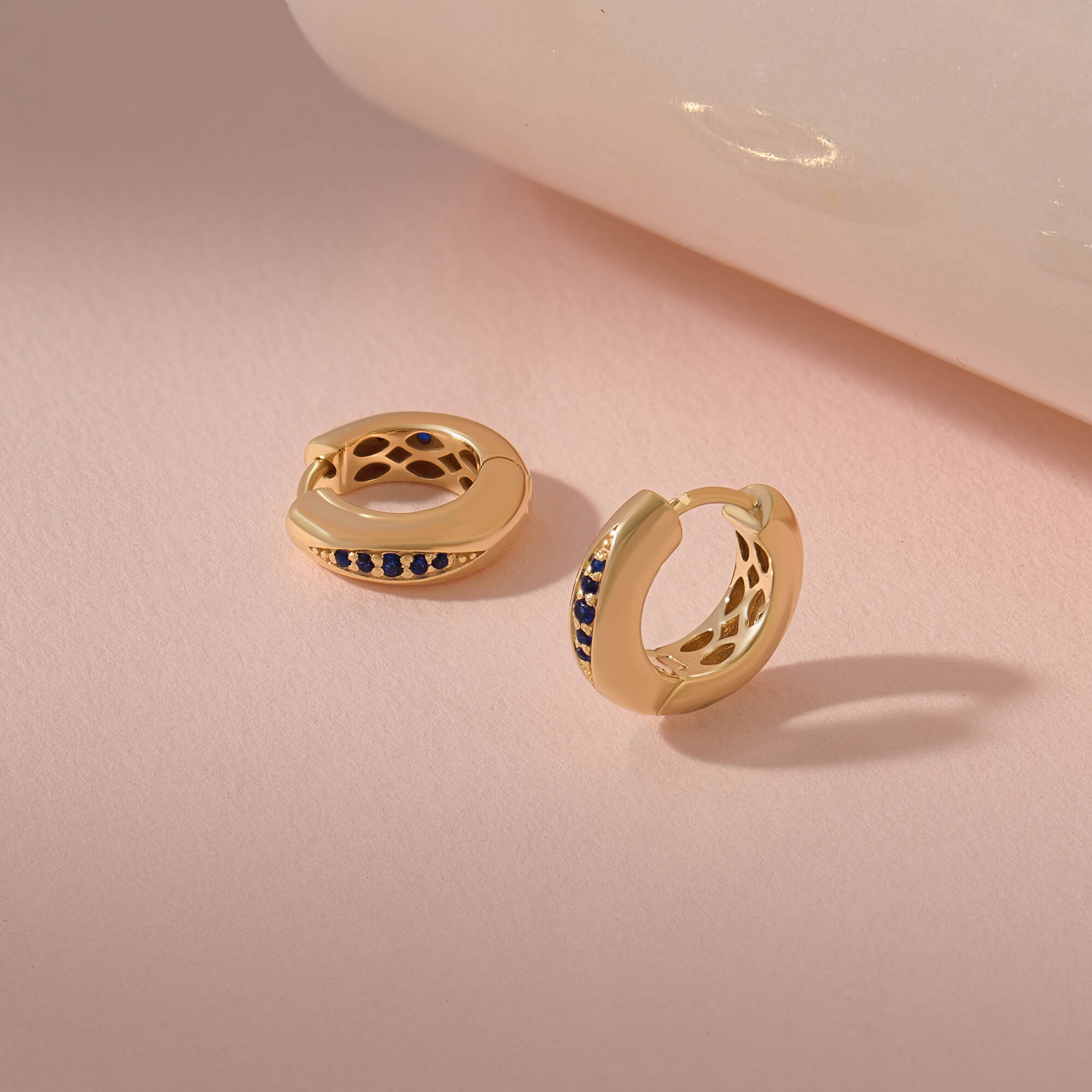 24K Gold Vermeil Sapphire Pave Huggie Earrings