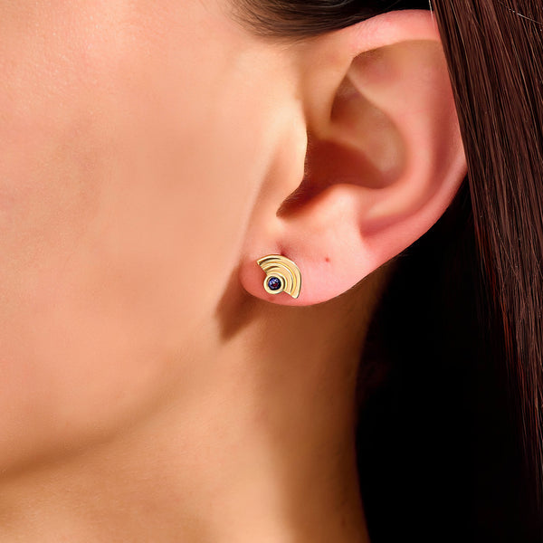 Sapphire Staircase Stud Earrings in 14K Real Gold