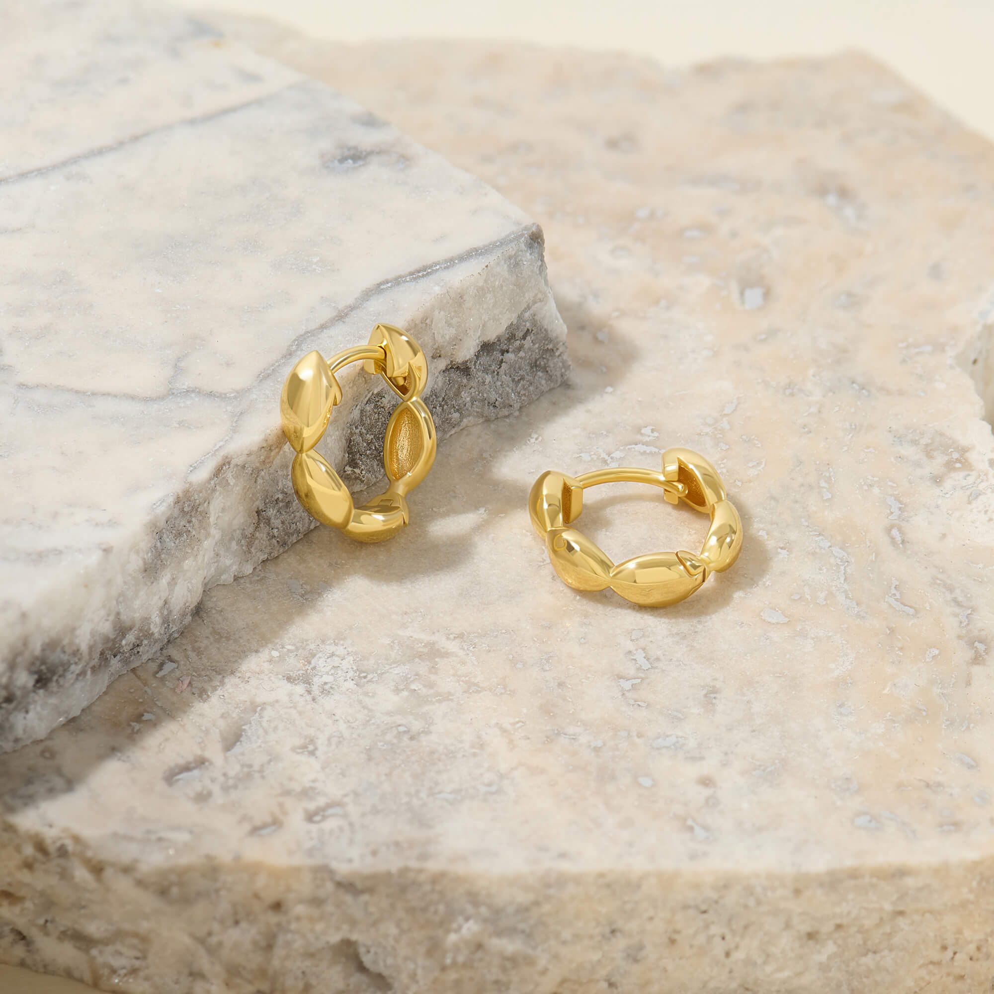 Scallop Design Hoop Earrings in 24K Gold Plated Vermeil on Silver