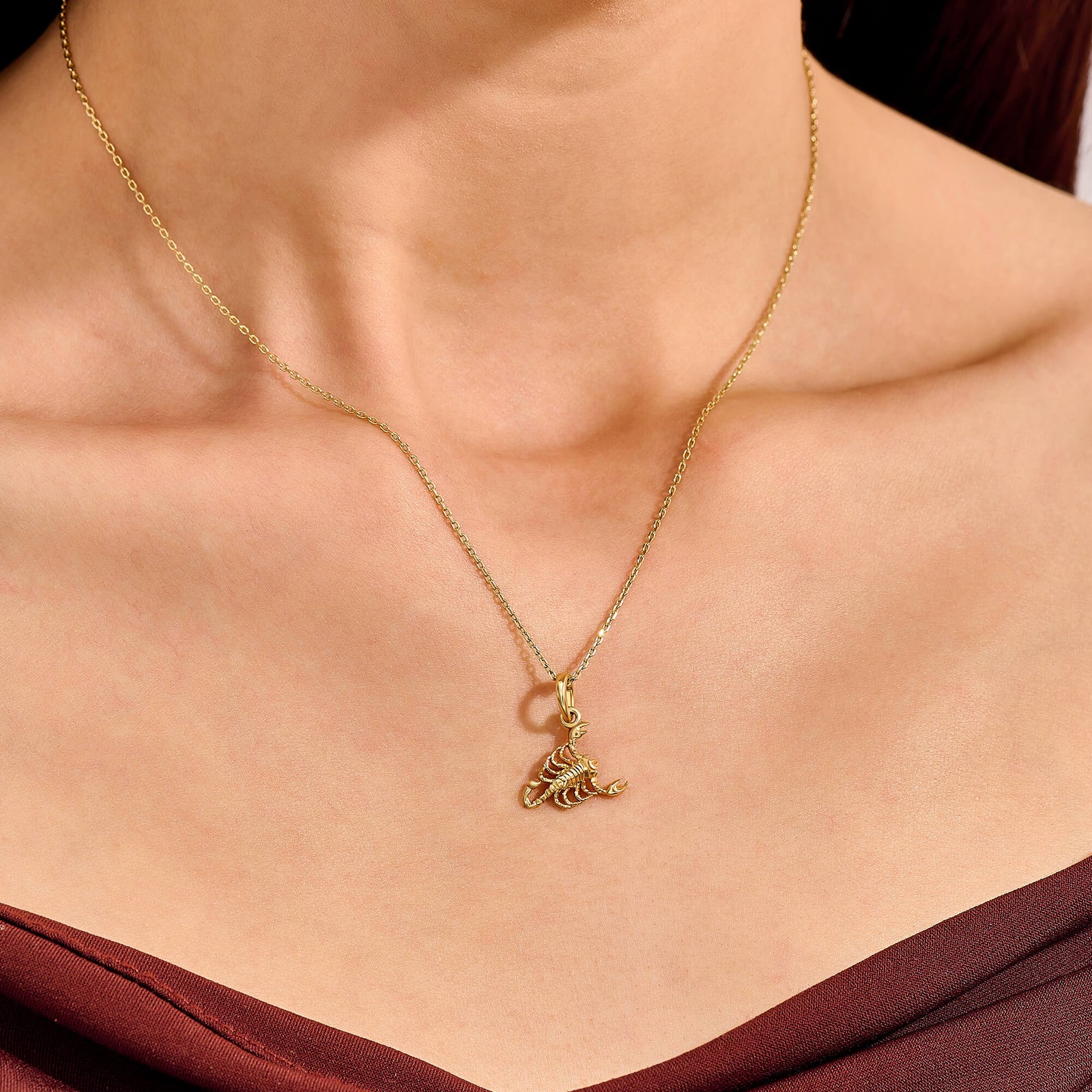 Authentic Scorpion pendant. Gold color + chain 2024 plated white gold + leather cord. TMPL_SKU004930