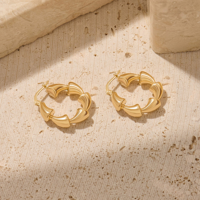 Sculpted Hoop Earrings in Real 14K Gold