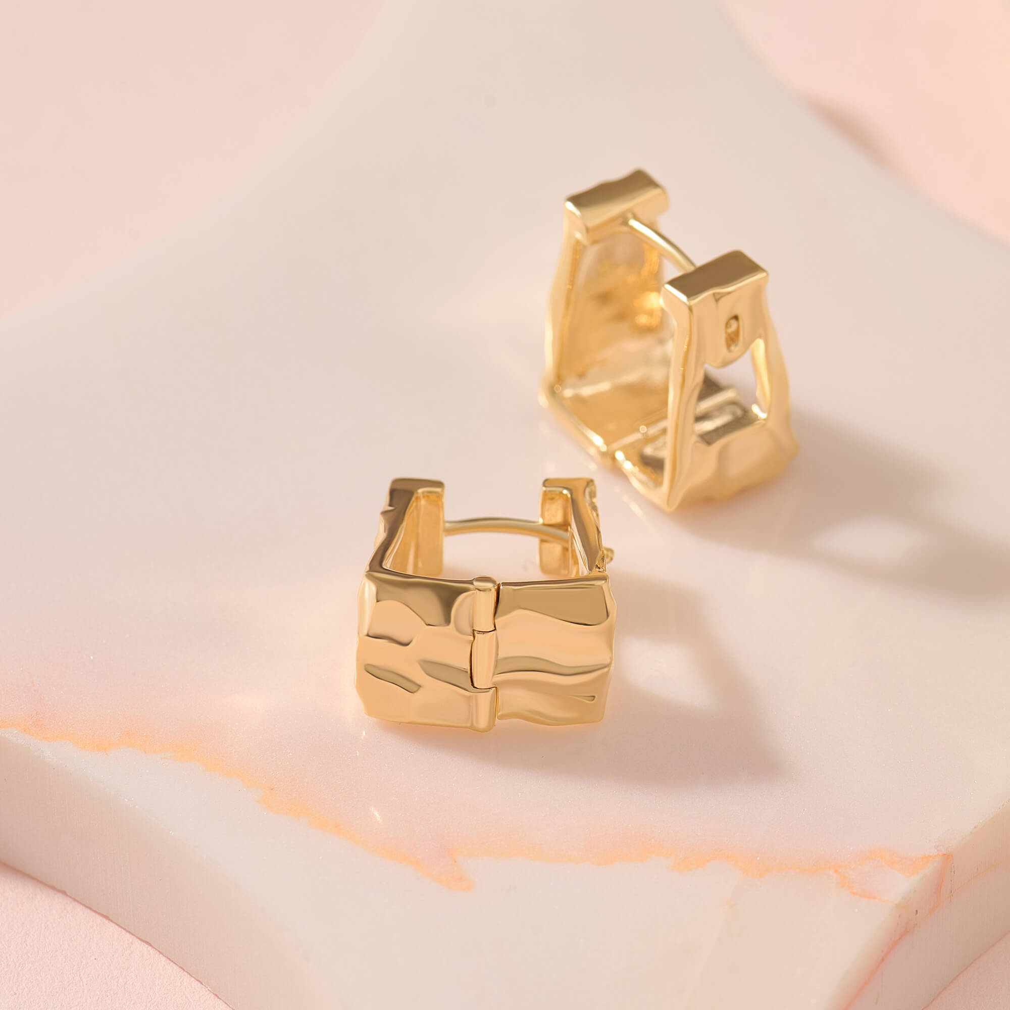 Gold Vermeil Sculptural Square Hoop Earrings