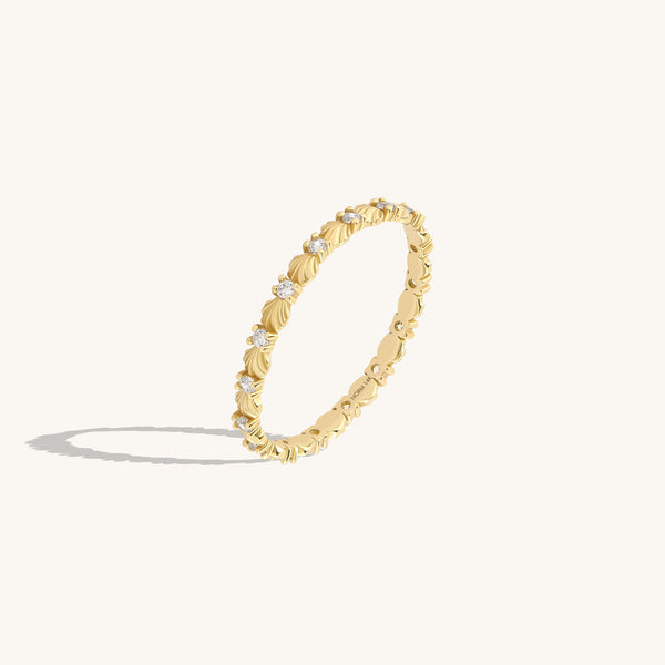 14k Solid Gold Seashell Eternity Band Ring