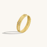 14K Real Yellow Gold Shamrock Band Ring for Women