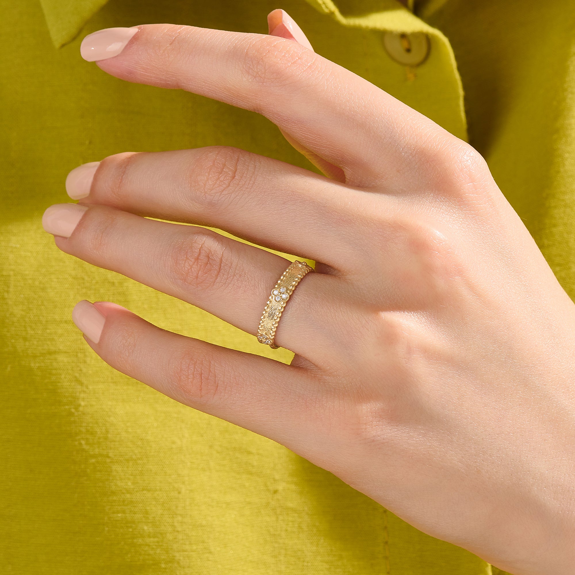 14K Real Gold Shamrock Band Ring for Women