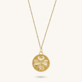 14K Real Yellow Gold Shamrock Coin Necklace
