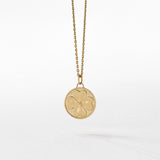 14K Real Yellow Gold Four Leaf Clower Coin Pendant Necklace