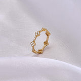 14K Gold Paved Shamrock Stacking Ring