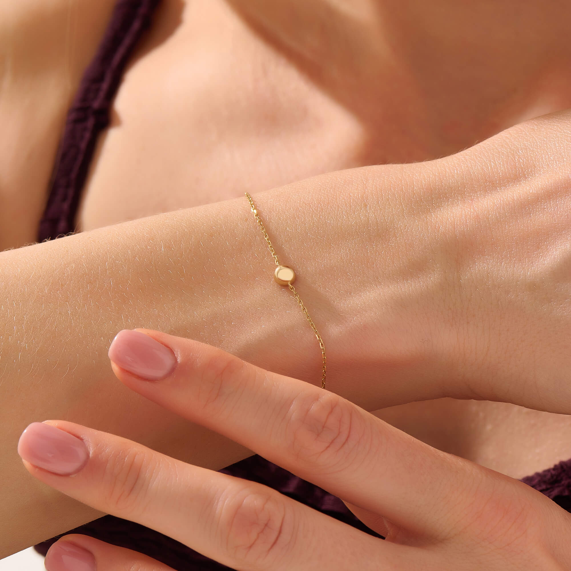 Women's Single Ball Bracelet in Solid Yellow Gold