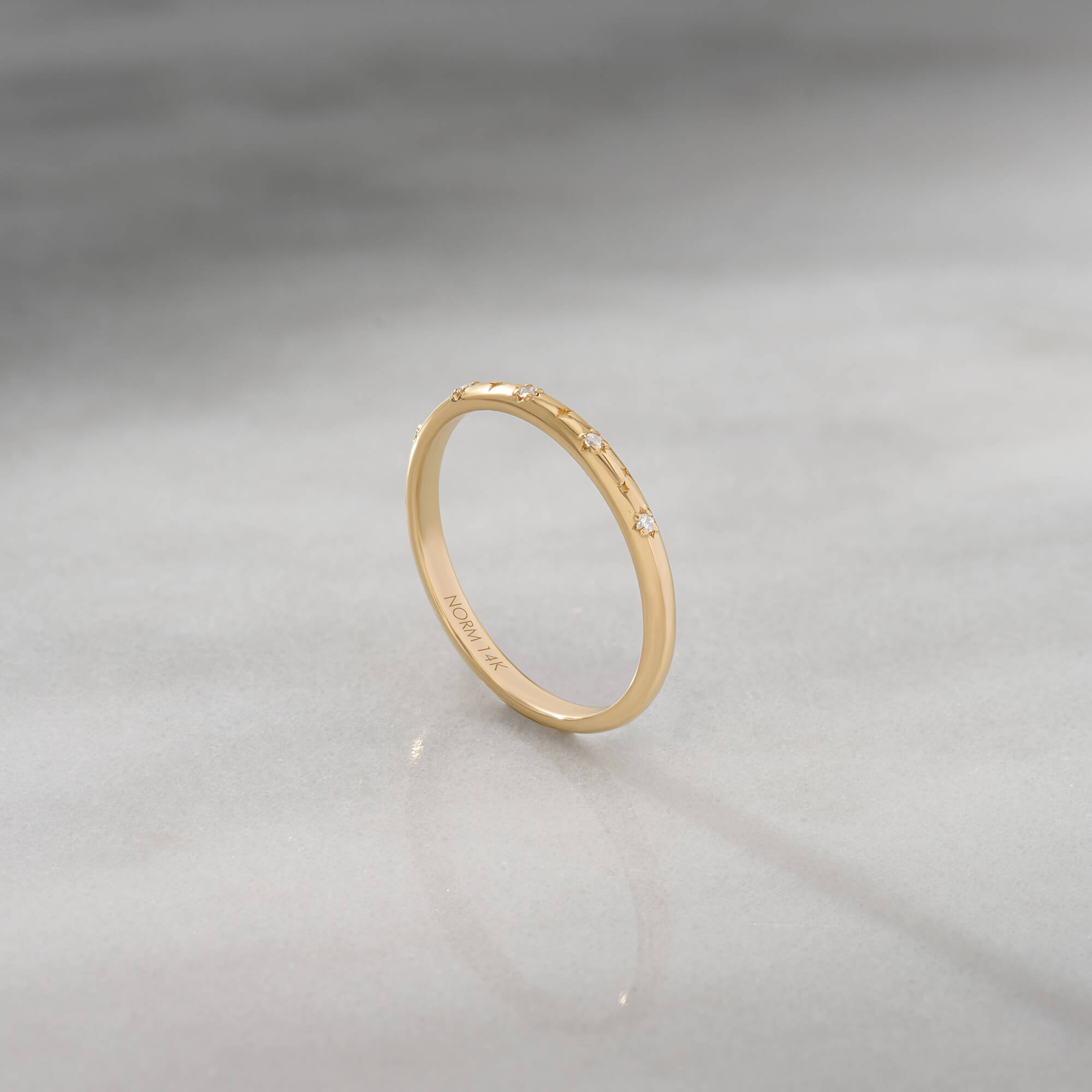 Slim Diamond Star Pave Solid Gold Band Ring