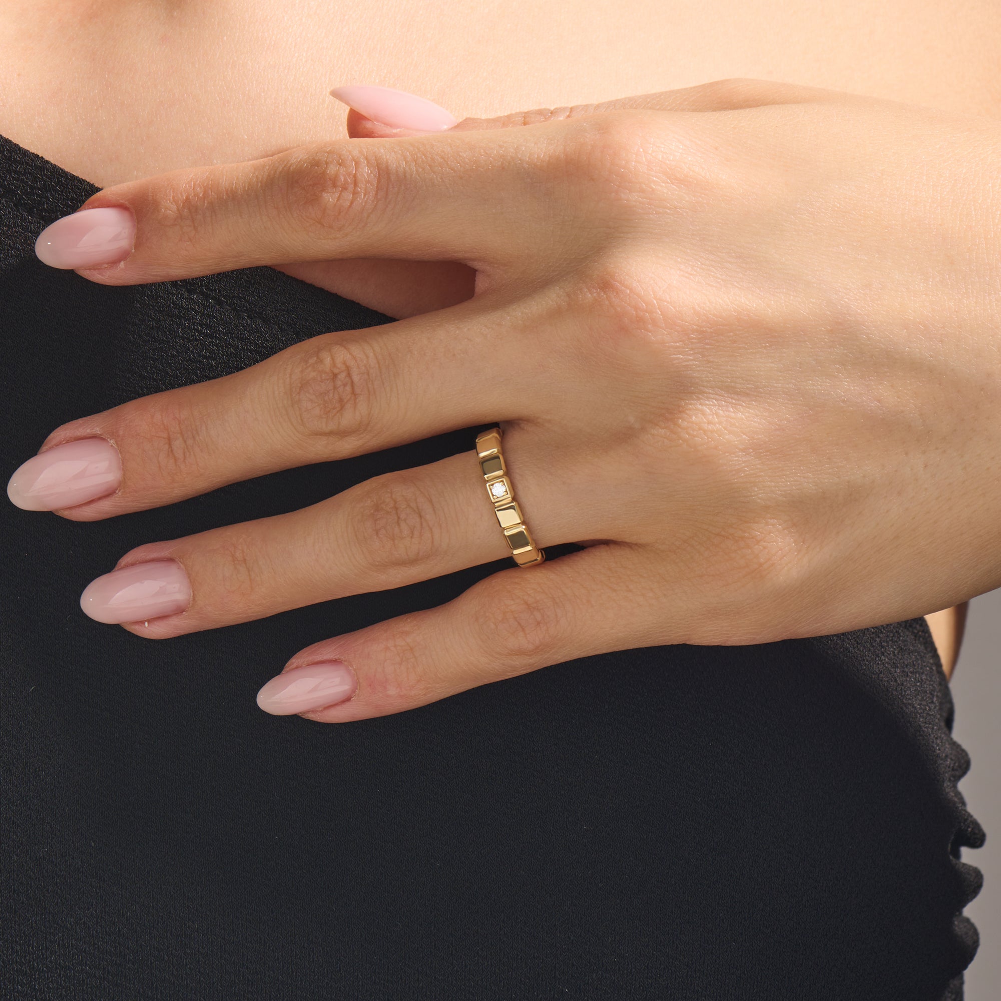 14K Solid Gold Solitaire Cube Band Ring