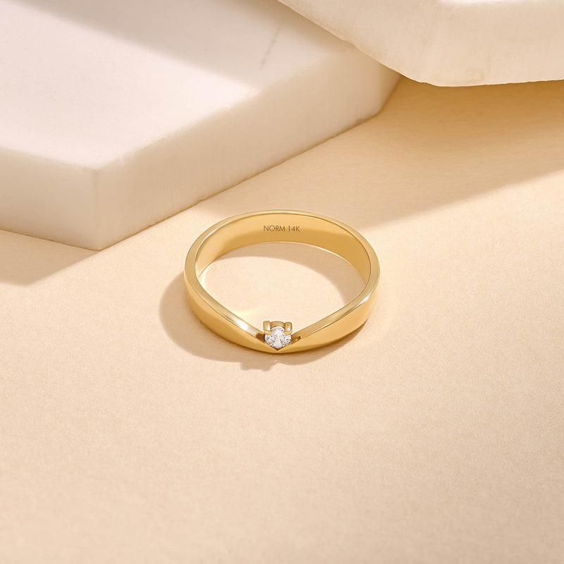 Diamond Chevron Band Ring in 14K Solid Gold