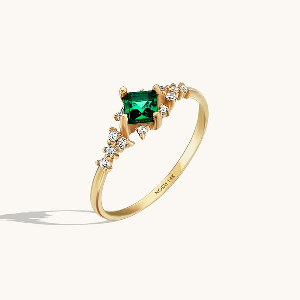 Women's Princess Cut Emerald Promise Ring in 14k Real Gold