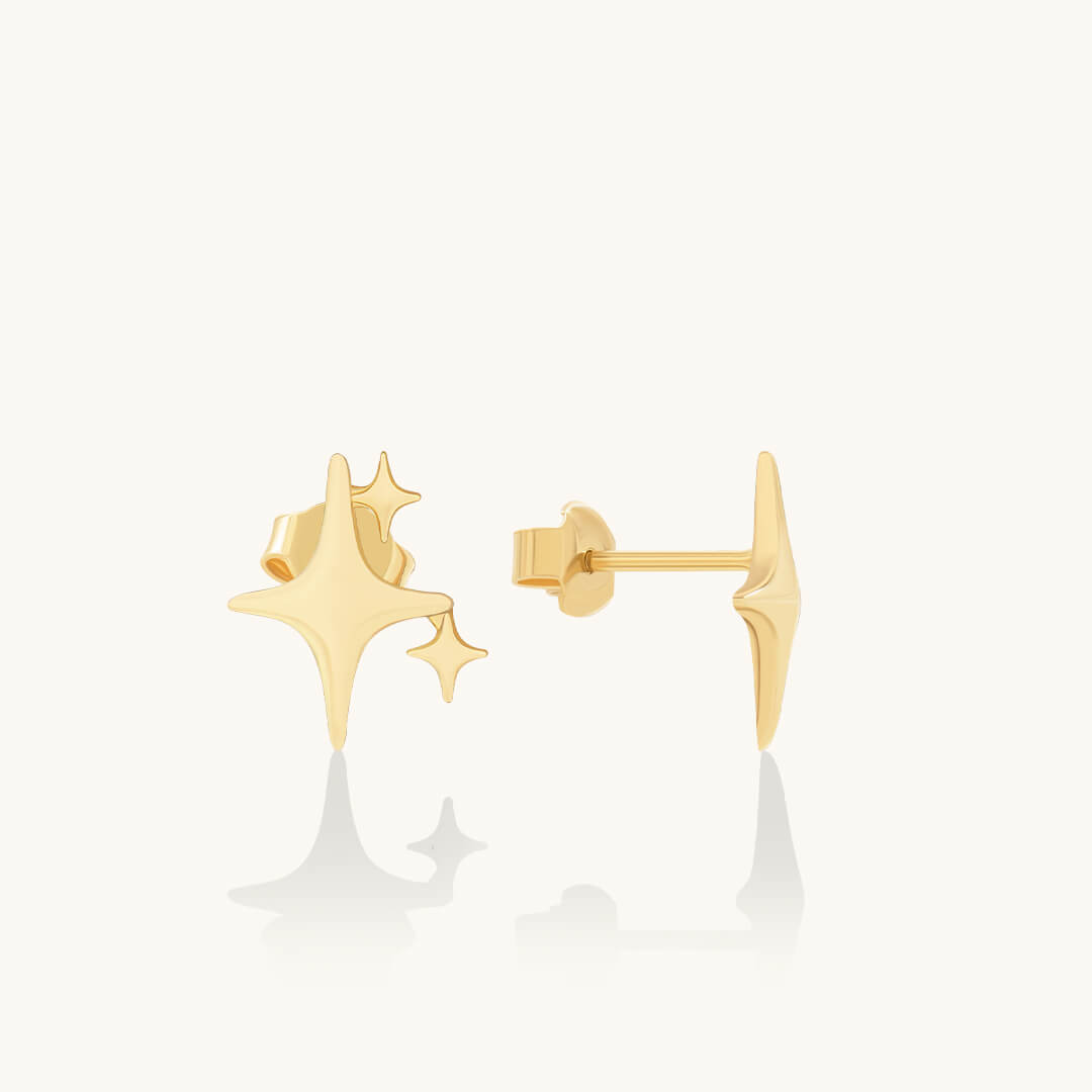 Sparkle Stud Earrings in Solid Yellow Gold