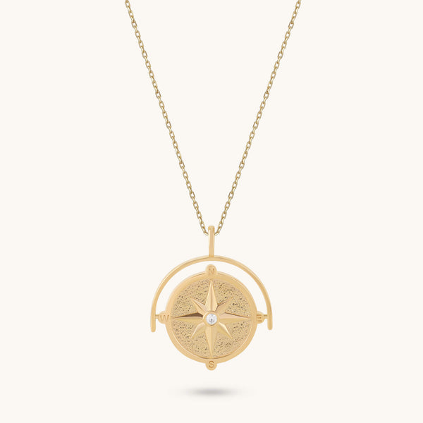 Spinner Compass Necklace in Gold Vermeil on 925 Sterling Silver