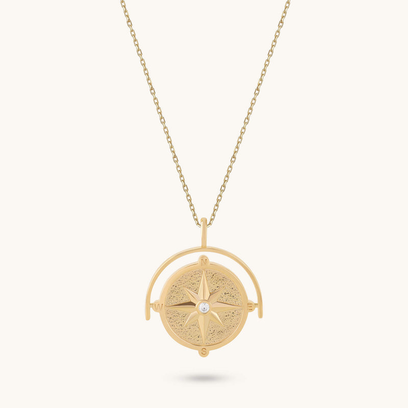 Spinner Compass Necklace in Gold Vermeil on 925 Sterling Silver