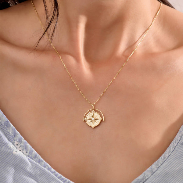 Spinner Compass Necklace in Gold Vermeil on 925 Sterling Silver