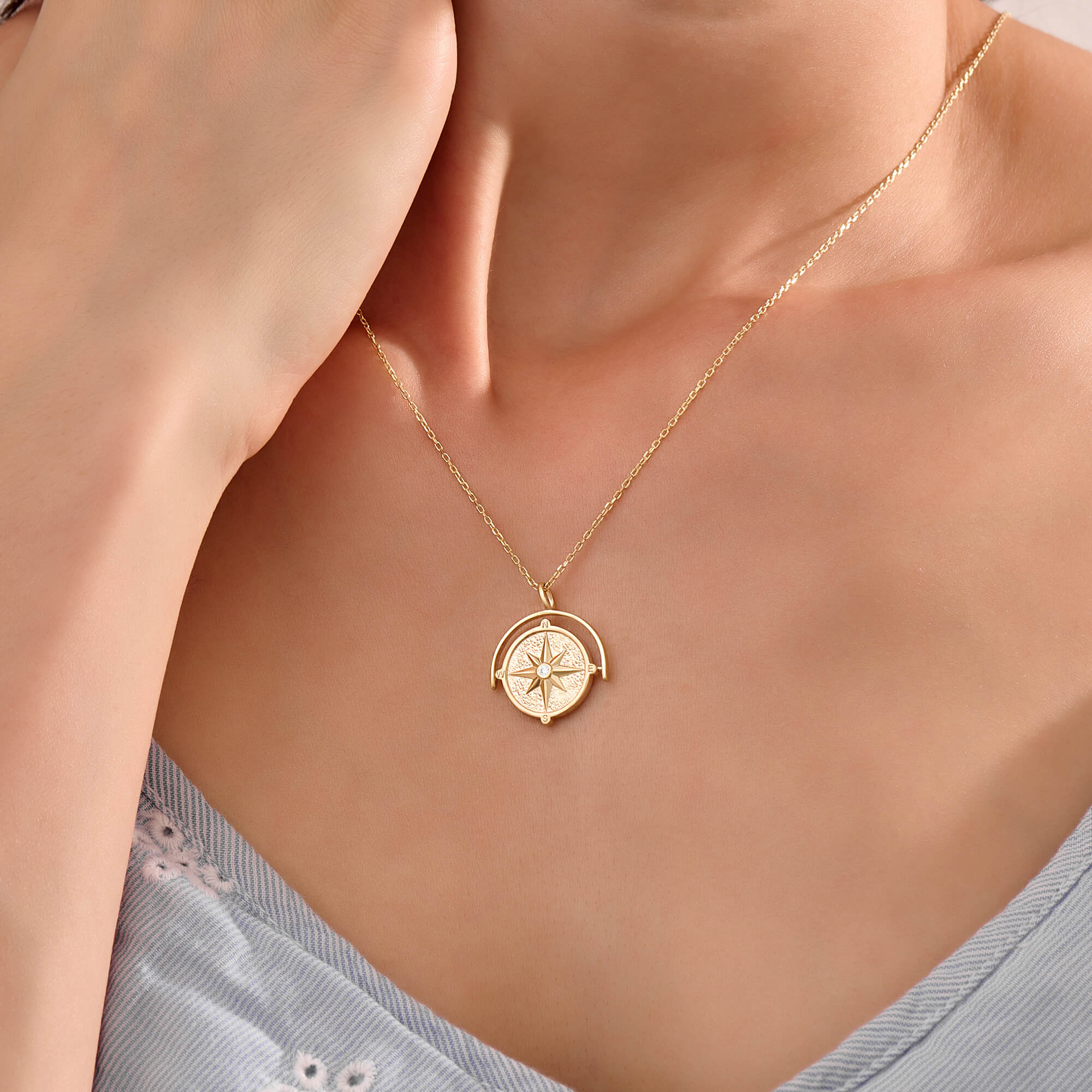 Women's Gold Vermeil Spinner Compass Necklace