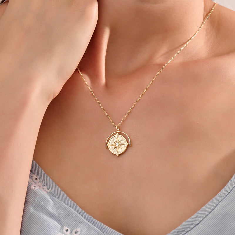 Women's Gold Vermeil Spinner Compass Necklace