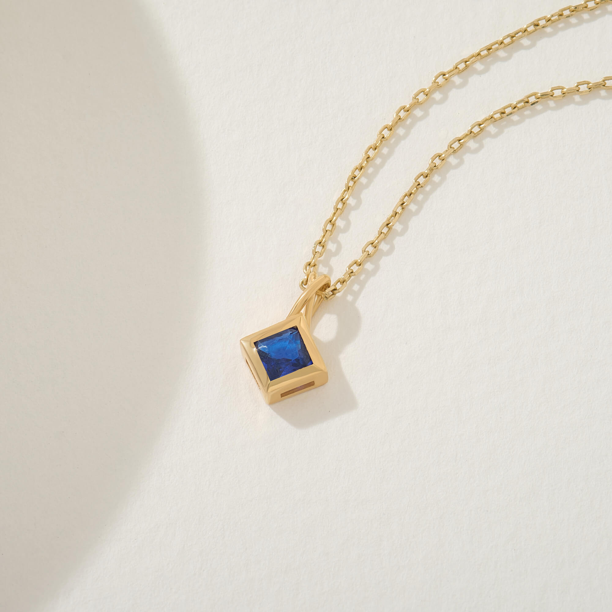 Square Sapphire Stone Necklace in 24K Vermeil