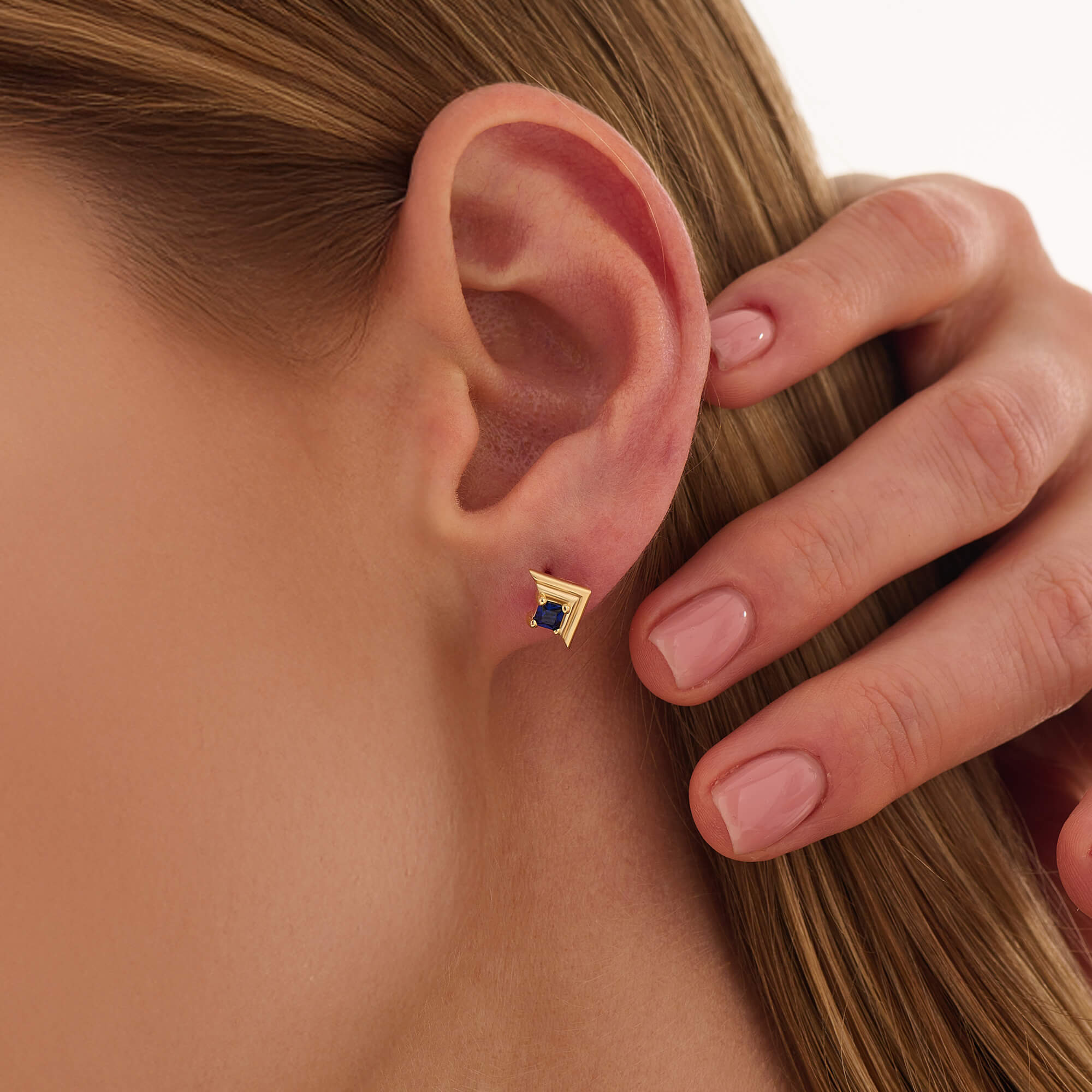 Women's 24K Vermeil Square Sapphire Ridged Earrings