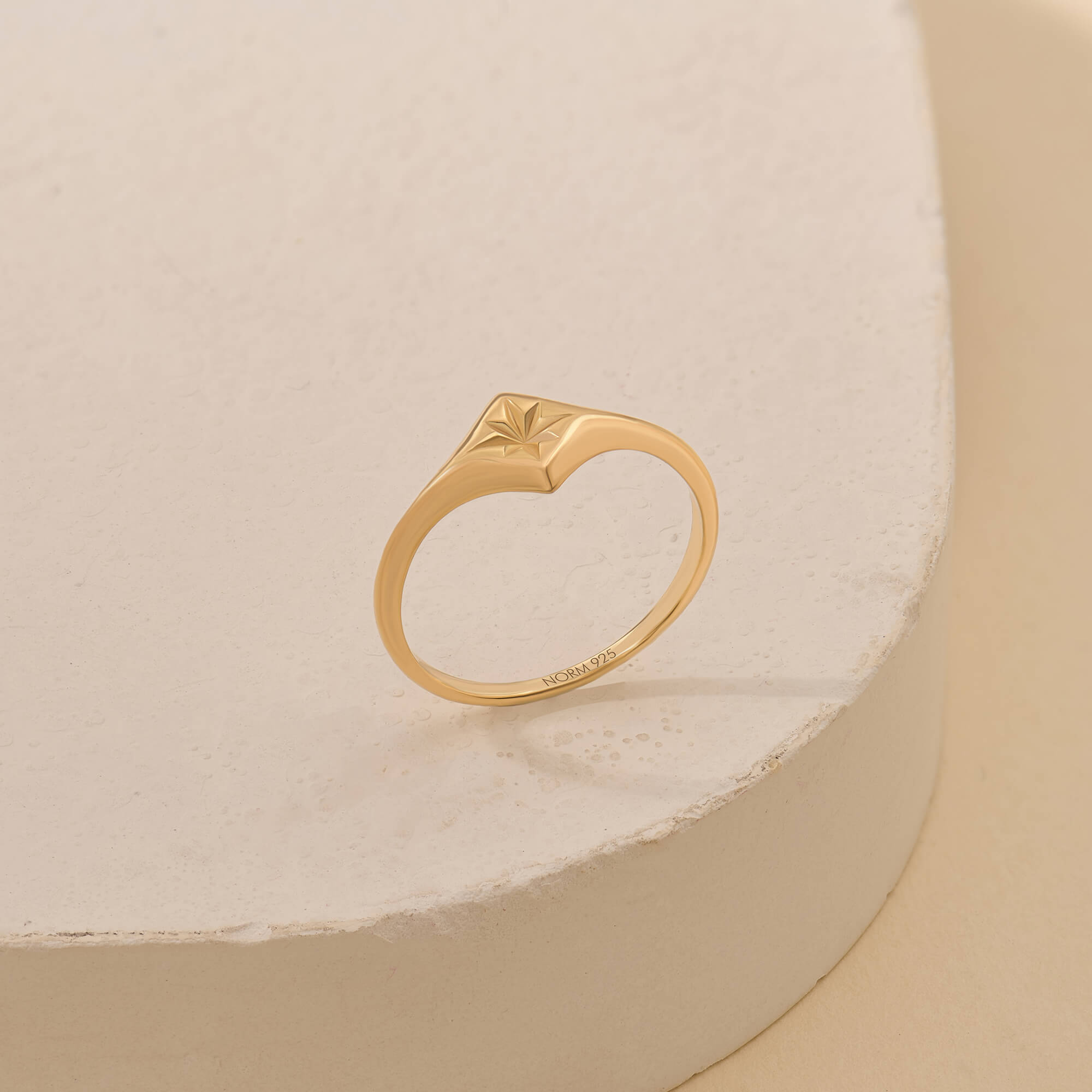 Starburst Shape Signet Ring in Gold Vermeil