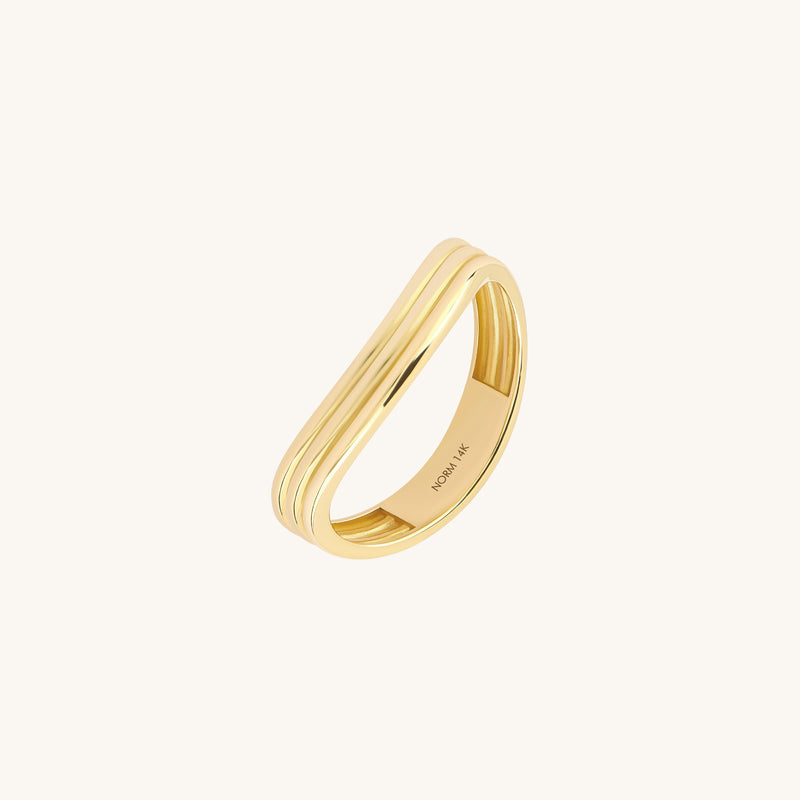 14K Solid Gold Lined Curve Band Ring