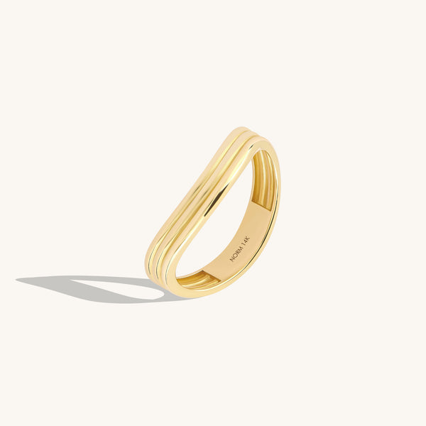Stream Lines Wave Band Ring in 14K Solid Gold