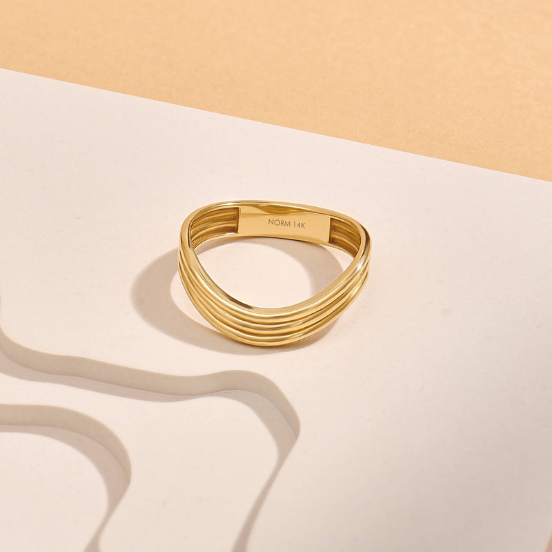 14K Real Gold Lined Curve Band Ring