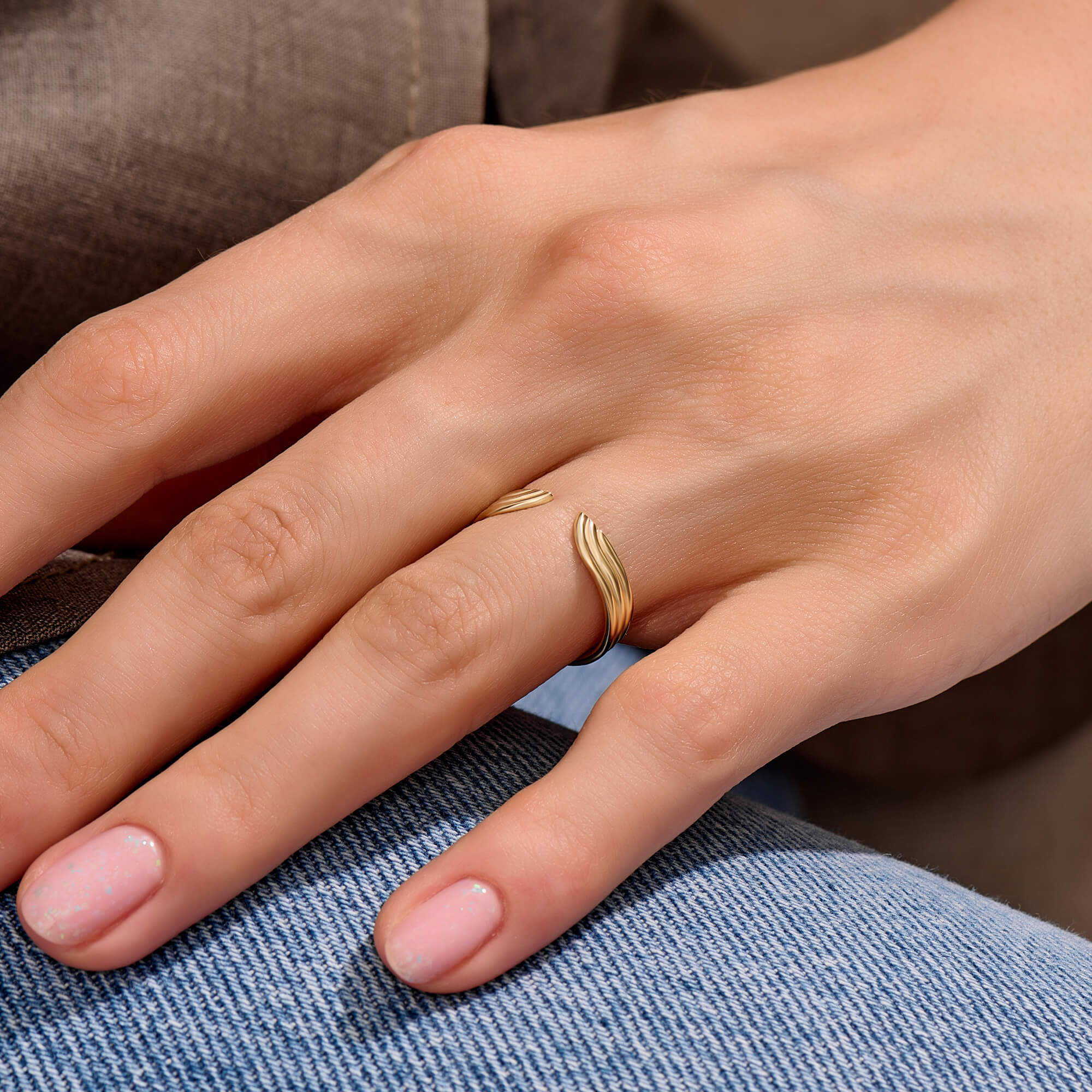 Women's Open Streamline Ring in 14K Real Gold