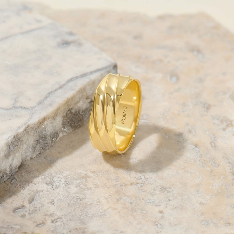 Striped Pattern Band Ring in Gold Vermeil on Solid Silver