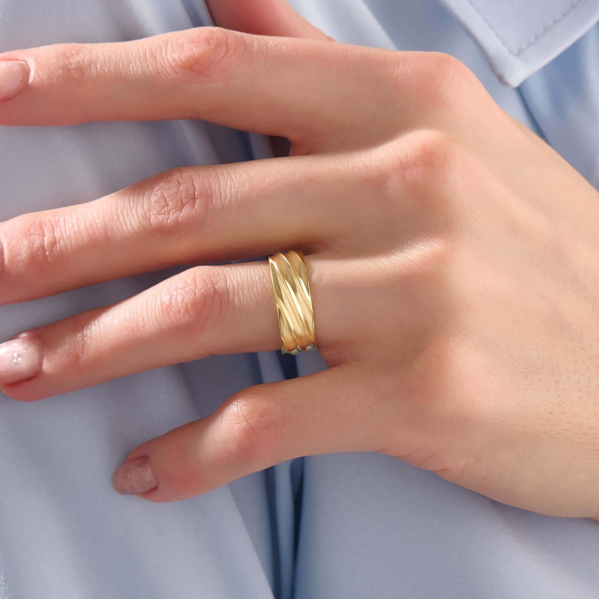 Women's Striped Band Ring in Yellow Gold Vermeil on Sterling Silver