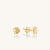 14k Real Yellow Gold Minimalist Sun Stud Earrings for Women