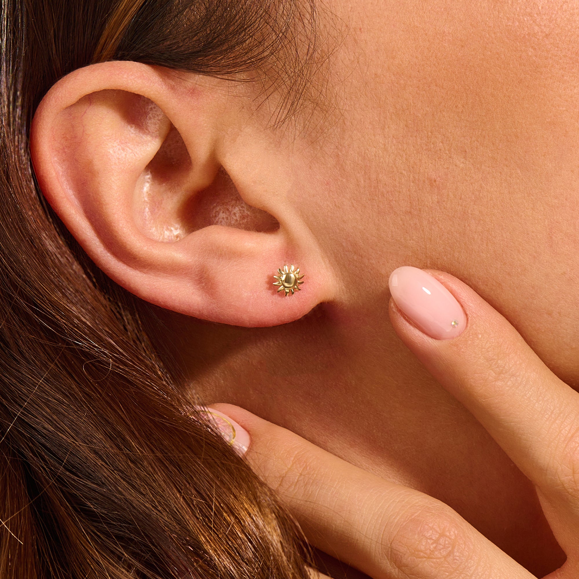 Dainty Sun Stud Earrings in 14K Real Gold