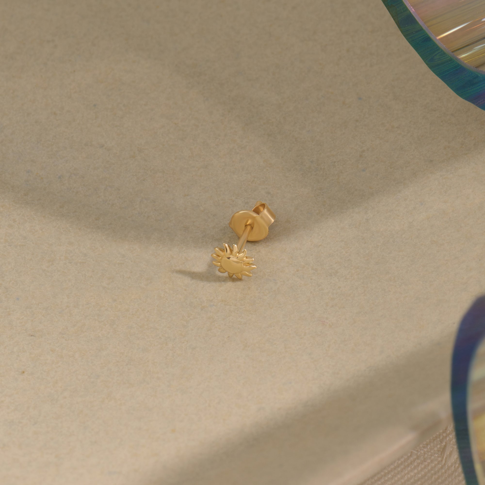14K Real Gold Sun Stud Earrings