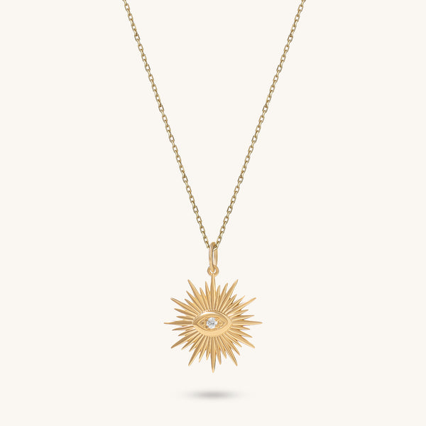 Sunburst Evil Eye Necklace in 14K Solid Gold