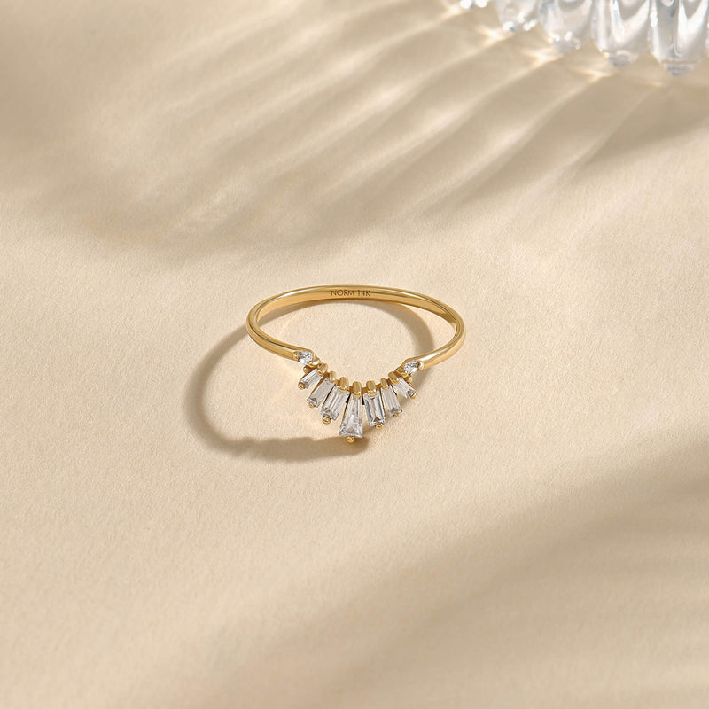 Sunburst Tapered Baguette Curved Ring in Gold