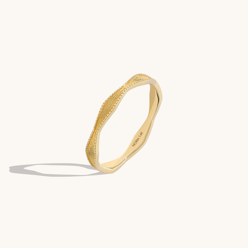 Sunburst Wave Band Ring in 14k Solid Yellow Gold