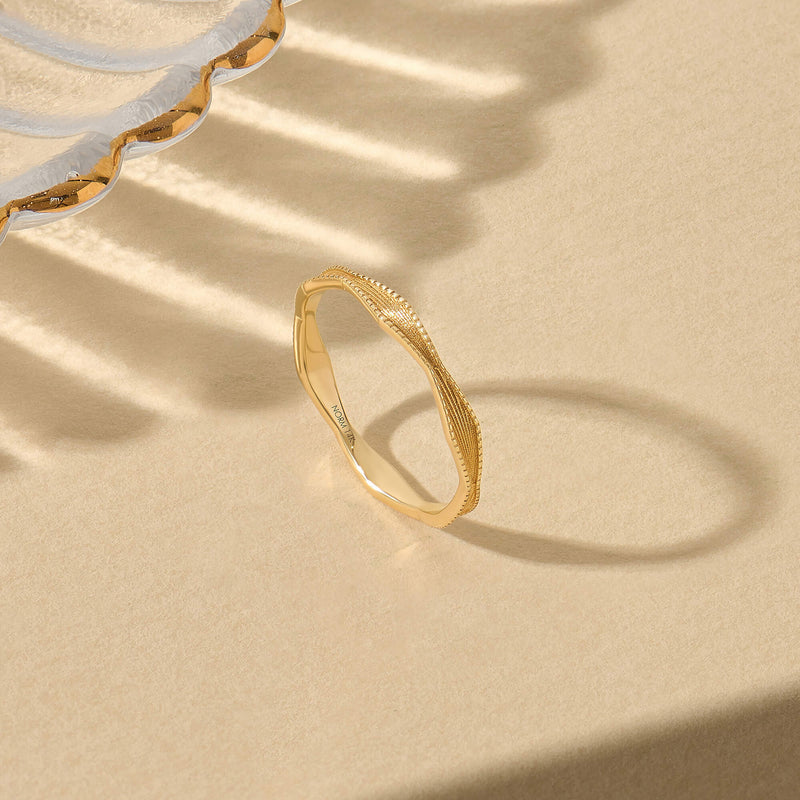 Sunburst Wave Band Ring in 14k Solid Gold