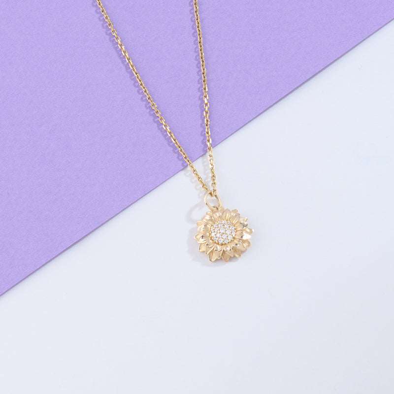 14k Gold Sunflower Necklace for Women