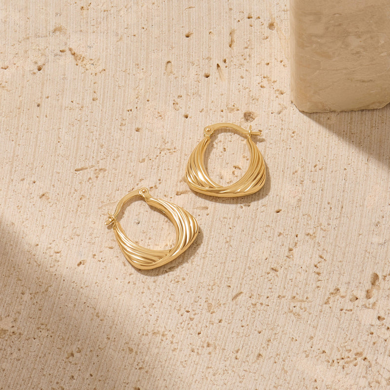 Swirl Hoop Earrings in Real Yellow Gold