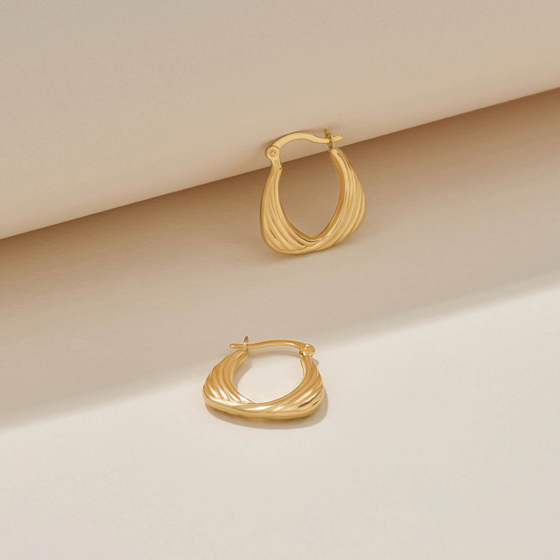 Swirl Hoop Earrings in 14K Real Gold 