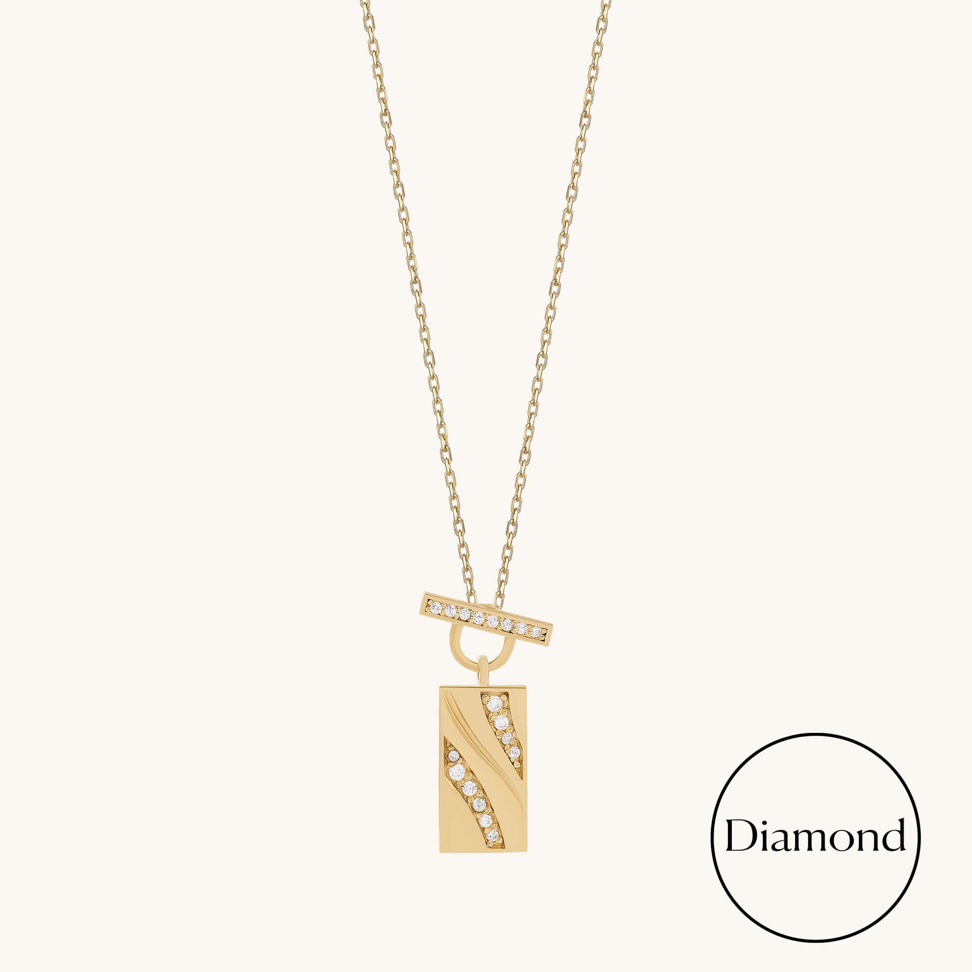 T-Bar Rectangular Diamond Necklace in Solid Gold