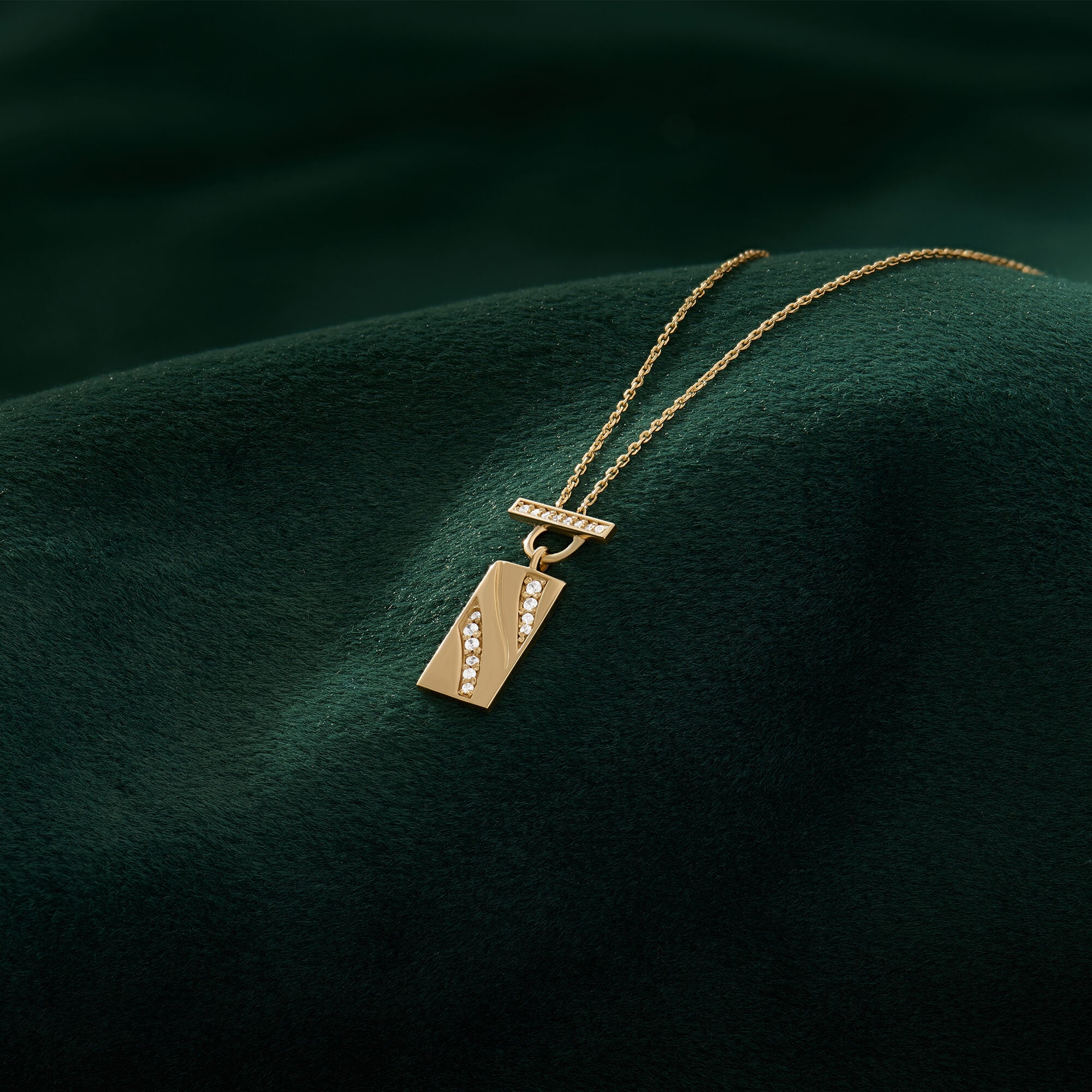 Real Yellow Gold T-Bar Rectangular Diamond Necklace