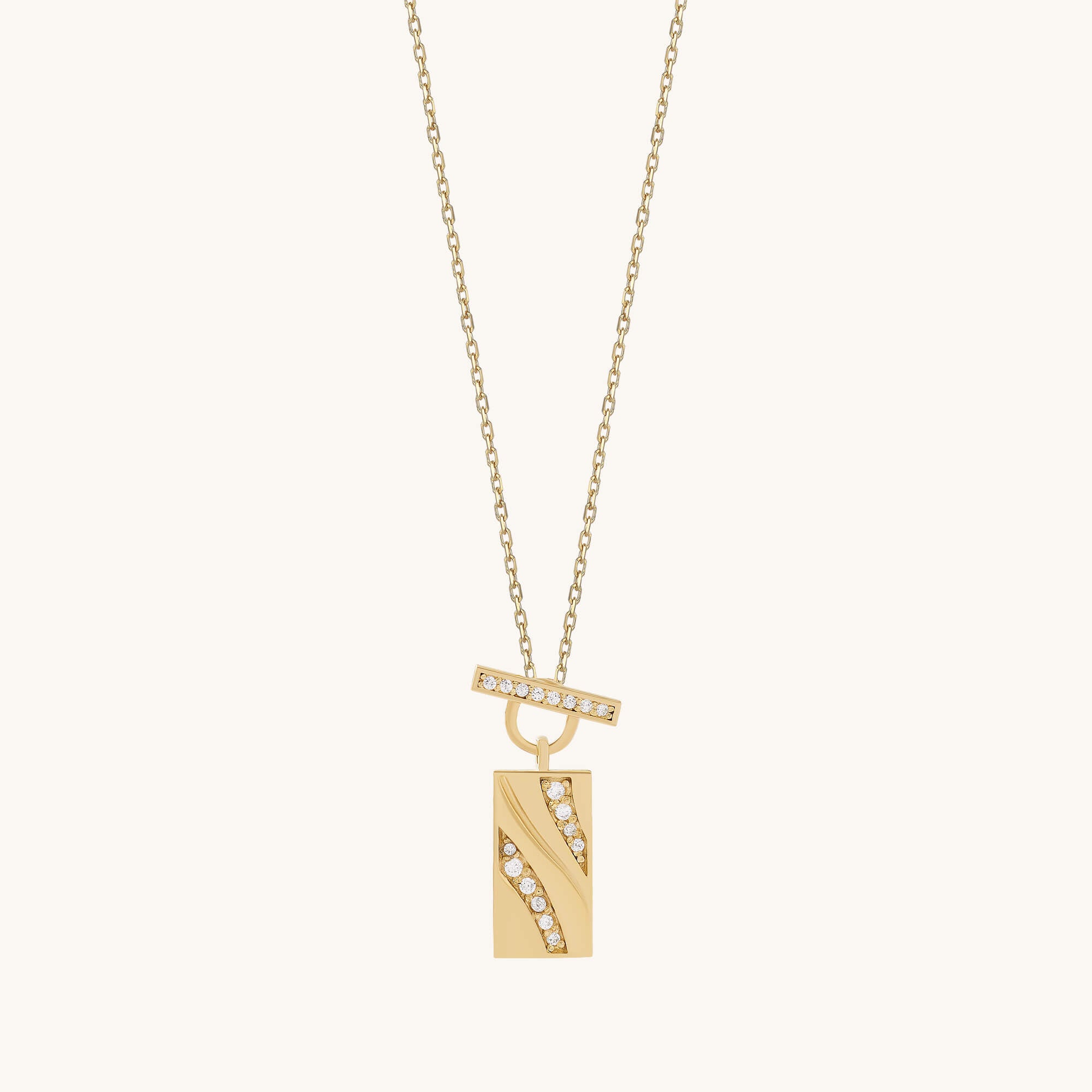 Solid Gold T-Bar Rectangular Diamond Necklace